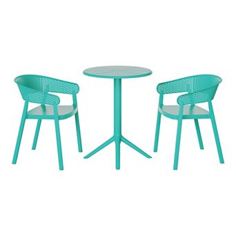 3 pc Outdoor Resin Patio Bistro Table Set with Stackable Patio Dining Side Chairs