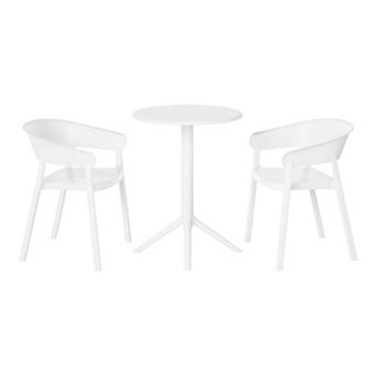 3 pc Outdoor Resin Patio Bistro Table Set with Stackable Patio Dining Side Chairs