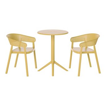 3 pc Outdoor Resin Patio Bistro Table Set with Stackable Patio Dining Side Chairs
