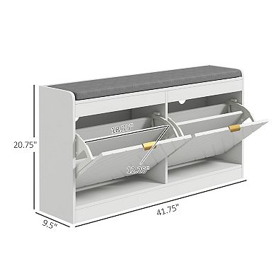 Shoe Bench with 2 Flip Drawers & Cushion, Entryway Storage Bench for Hallway Living Room