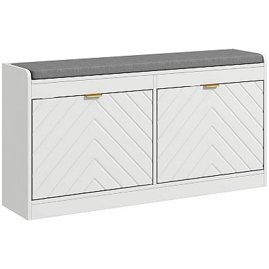 Shoe Bench with 2 Flip Drawers & Cushion, Entryway Storage Bench for Hallway Living Room