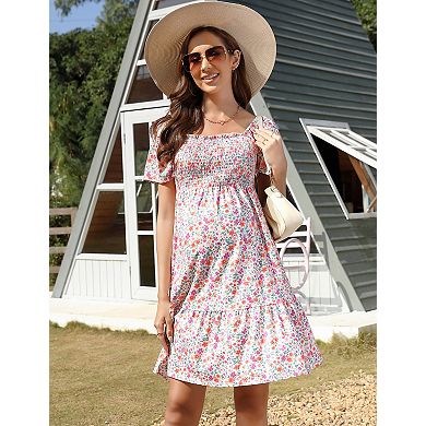 Women's Maternity Square Neck Short Sleeve Dress