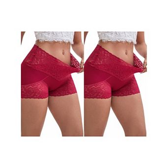 2 Packs Women's Lace Trim High Rise Shaper Shorts Seamless Flatten Tummy Hip-Lifter Control Panties