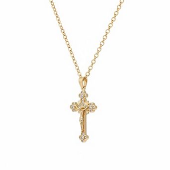 Gold Plated Cross Pendant Necklace Adjustable Cubic Zirconia Minimalist Trendy Women Gift