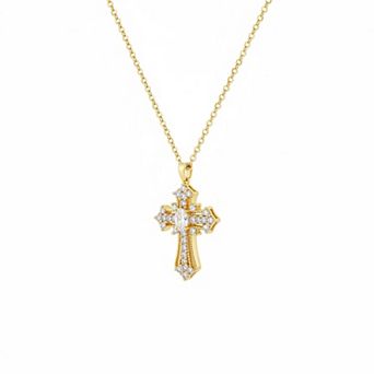 Gold Plated Cross Pendant Necklace Adjustable Cubic Zirconia Minimalist Trendy Women Gift