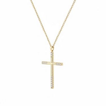 Gold Plated Cross Pendant Necklace Adjustable Cubic Zirconia Minimalist Trendy Women Gift