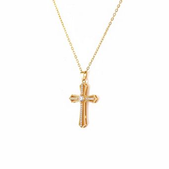 Gold Plated Cross Pendant Necklace Adjustable Cubic Zirconia Minimalist Trendy Women Gift