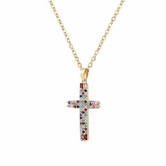 Gold Plated Cross Pendant Necklace Adjustable Cubic Zirconia Minimalist Trendy Women Gift