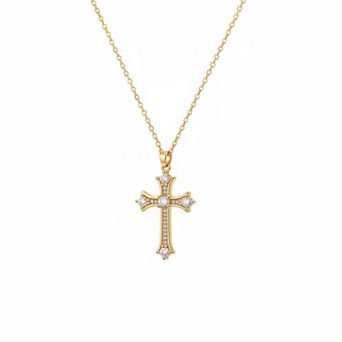 Gold Plated Cross Pendant Necklace Adjustable Cubic Zirconia Minimalist Trendy Women Gift