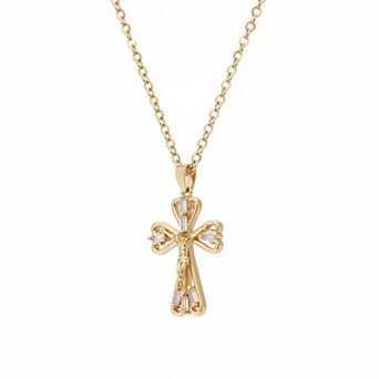 Gold Plated Cross Pendant Necklace Adjustable Cubic Zirconia Minimalist Trendy Women Gift
