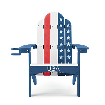 Hearthshire Adirondack Chair with Cup Holder, 300lbs Weather Resistant