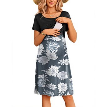 Ekouaer Maternity Nursing Dress for Women Short Sleeve Patchwork Breastfeeding Dress Summer