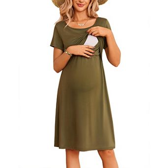 Ekouaer Maternity Nursing Dress for Women Short Sleeve Patchwork Breastfeeding Dress Summer