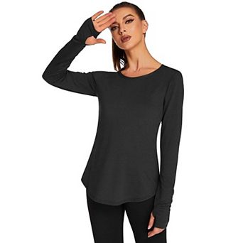 PINSPARK Women's Long Sleeve Crewneck Workout Tops Lightweight Athletic Yoga Shirts