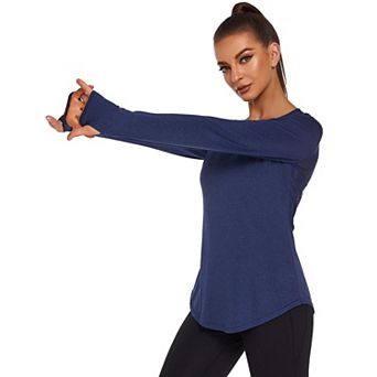 PINSPARK Women's Long Sleeve Crewneck Workout Tops Lightweight Athletic Yoga Shirts