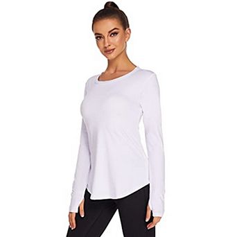 PINSPARK Women's Long Sleeve Crewneck Workout Tops Lightweight Athletic Yoga Shirts