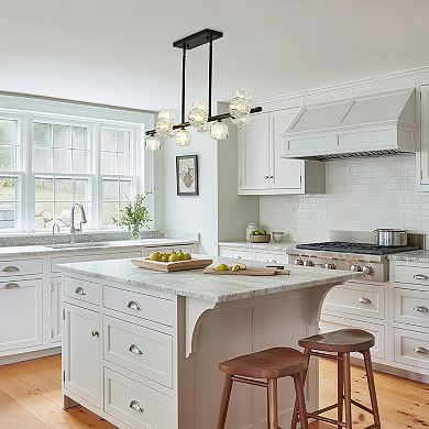 Modern 12-Light Black Metal Crystal Linear Chandelier for Kitchen Island
