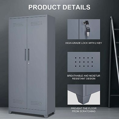 Metal Lockers Cleaning Tool Storage Cabinets With Locking Doors