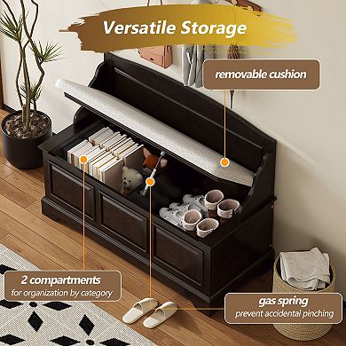 KWPZQEB Rustic Shoe Bench, Wodden Storage Bench with Hidden Storage and Cushion for Entryway