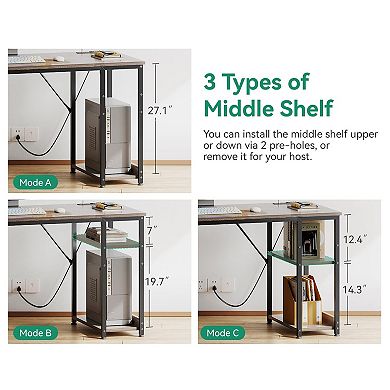 51" Reversible Desk with USB Ports, Fabric Drawers, Dual Monitors Space
