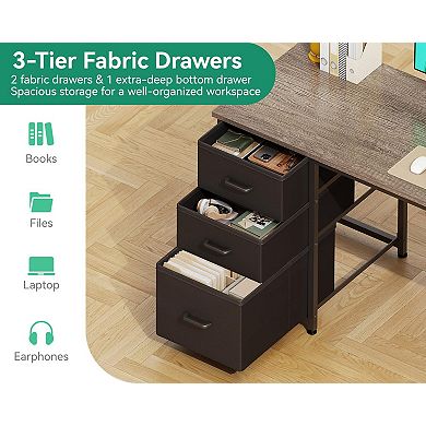 51" Reversible Desk with USB Ports, Fabric Drawers, Dual Monitors Space