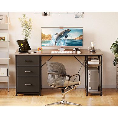 51" Reversible Desk with USB Ports, Fabric Drawers, Dual Monitors Space