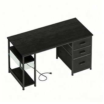 51" Reversible Desk with USB Ports, Fabric Drawers, Dual Monitors Space