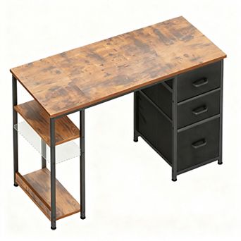 51" Reversible Desk with USB Ports, Fabric Drawers, Dual Monitors Space