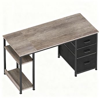 51" Reversible Desk with USB Ports, Fabric Drawers, Dual Monitors Space