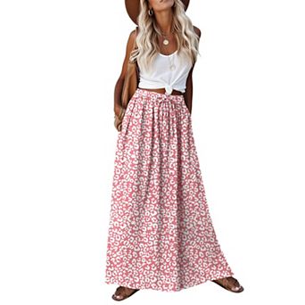 Zeagoo Women's Pleated A Line Midi Boho Skirts Floral Ethnic High Waist Beach Hawaiian Skirts