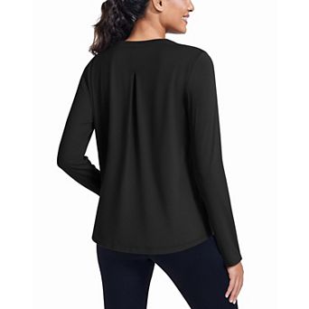 PINSPARK Women's Long Sleeve Loose Workout Tops Sun Protection Shirts with Back Pleat for Hiking