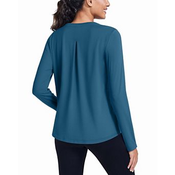 PINSPARK Women's Long Sleeve Loose Workout Tops Sun Protection Shirts with Back Pleat for Hiking