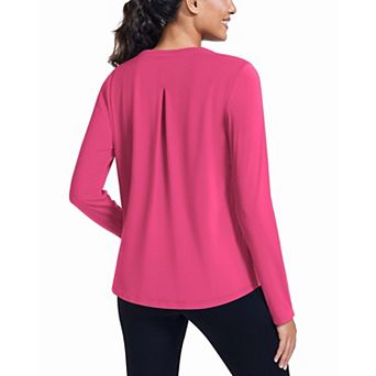 PINSPARK Women's Long Sleeve Loose Workout Tops Sun Protection Shirts with Back Pleat for Hiking