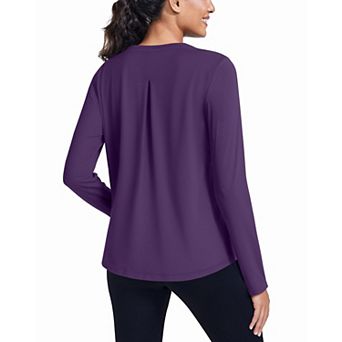 PINSPARK Women's Long Sleeve Loose Workout Tops Sun Protection Shirts with Back Pleat for Hiking