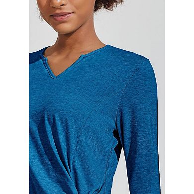 Pinspark Women's Long Sleeve V Neck Twist Front Workout T-Shirt