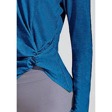 Pinspark Women's Long Sleeve V Neck Twist Front Workout T-Shirt