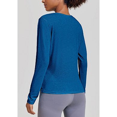 Pinspark Women's Long Sleeve V Neck Twist Front Workout T-Shirt