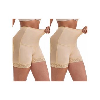 2 Packs Women's Lace Mesh Padded Shaping Shorts High-Waisted Tummy Control Hip-Lifter Panties