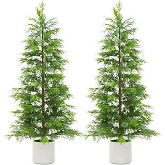 2-pack 5ft cedar topiaries, UV-rated, potted for porch, living room, or office.