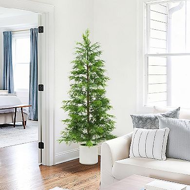 2-pack 5ft cedar topiaries, UV-rated, potted for porch, living room, or office.