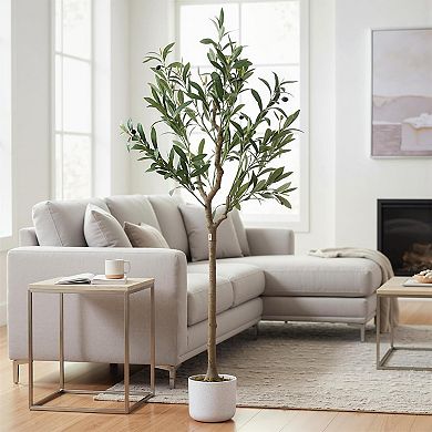 4ft Faux Olive Tree with White Planter, Realistic Leaves & Fruits