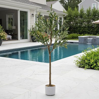 4ft Faux Olive Tree with White Planter, Realistic Leaves & Fruits