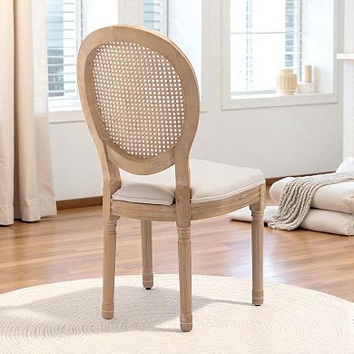 Heybly Set of 2 Modern Dining Chairs, Solid Wood Frame, Linen Upholstered Seat with Foam Cushion