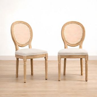 Heybly Set of 2 Modern Dining Chairs, Solid Wood Frame, Linen Upholstered Seat with Foam Cushion