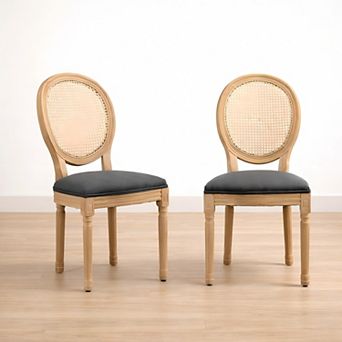 Heybly Set of 2 Modern Dining Chairs, Solid Wood Frame, Linen Upholstered Seat with Foam Cushion