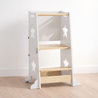 Heybly 3-in-1 Kids Kitchen Step Stool Helper with Blackboard, Convertible Table and Chair