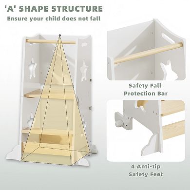 Heybly 3-in-1 Kids Kitchen Step Stool Helper with Blackboard, Convertible Table and Chair