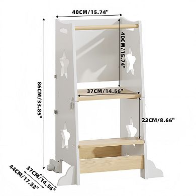 Heybly 3-in-1 Kids Kitchen Step Stool Helper with Blackboard, Convertible Table and Chair