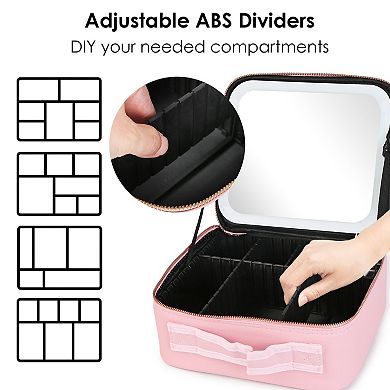 LED Travel Makeup Bag with Mirror & Dividers