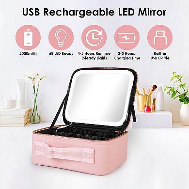 LED Travel Makeup Bag with Mirror & Dividers